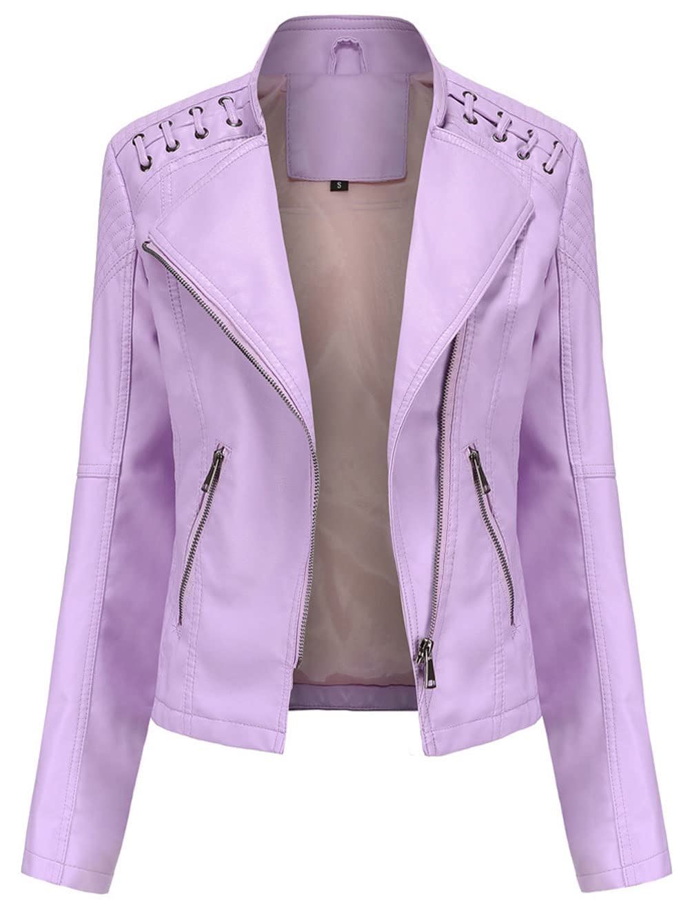 CHARTOU Women's Spring Casual PU Faux Leather Motorcycle Jacket - Bandage Style Slant Zipper Biker Coat for Riding & Street Fashion