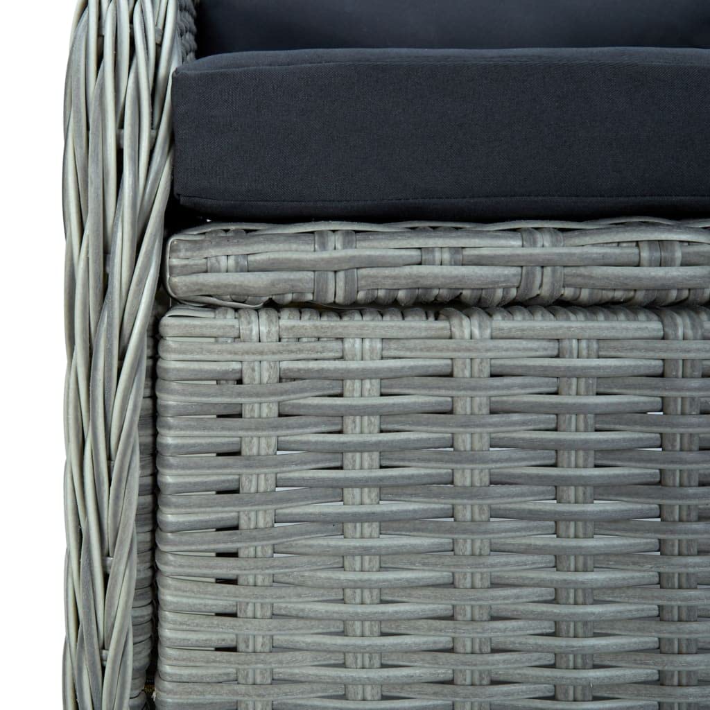 Reclining Patio Chair with Cushions - Light Gray Poly Rattan Outdoor Lounge Chair for Dining Room, Modern Kitchen, Living Room & Garden - Perfect for Indoor/Outdoor Relaxation & Entertaining