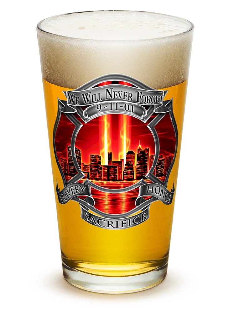 Premium 16oz Firefighter Tribute Beer Pint Glasses - Set of 24 Highball Cocktail Mixing Cups with 911 Logo - Perfect for Cold Beverages, Bars, Parties & Fire Station Decor