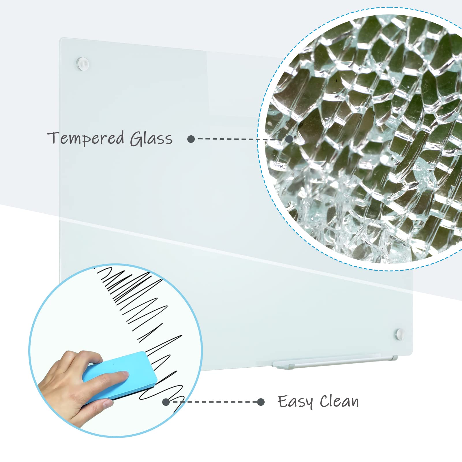 Frameless Magnetic Dry Erase Glass Whiteboard - 36