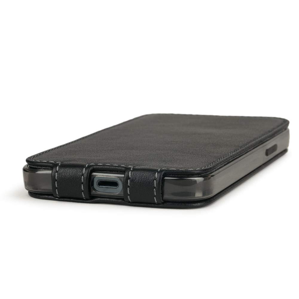 Premium Genuine Leather Folio Case for iPhone 12 & 12 Pro - French Crafted Patent Design - Slim Protective Wallet Cover - Perfect for Business & Travel (Black)