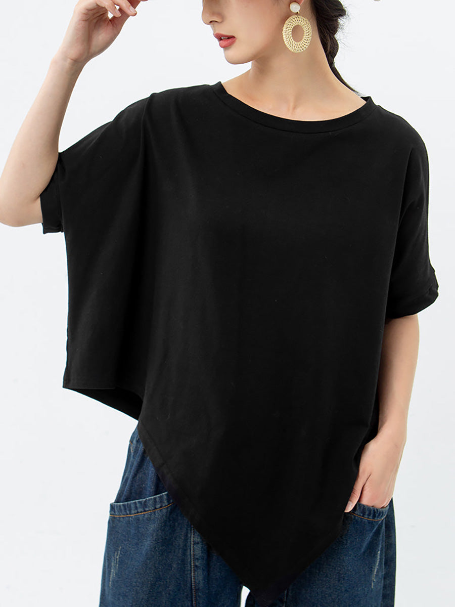 Plus Size Women's 100% Cotton Loose Fit Irregular Hem T-Shirt - Casual Comfort for Everyday Wear & Layering