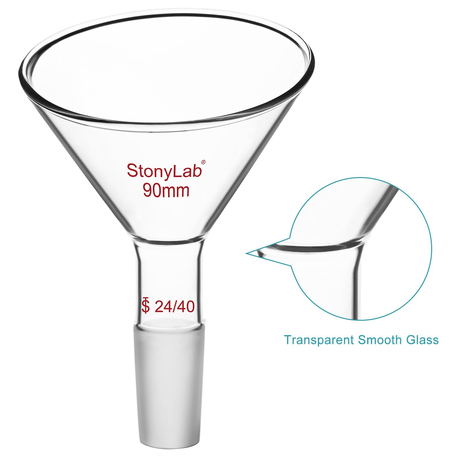 Stonylab 60mm Offset Borosilicate Glass Powder Funnel with 24/40 Standard Joint - Inclined Triangular Laboratory Funnel for Precise Material Transfer (90mm) - Ideal for Chemistry Labs, Powder Supplementing & Precise Liquid Pouring