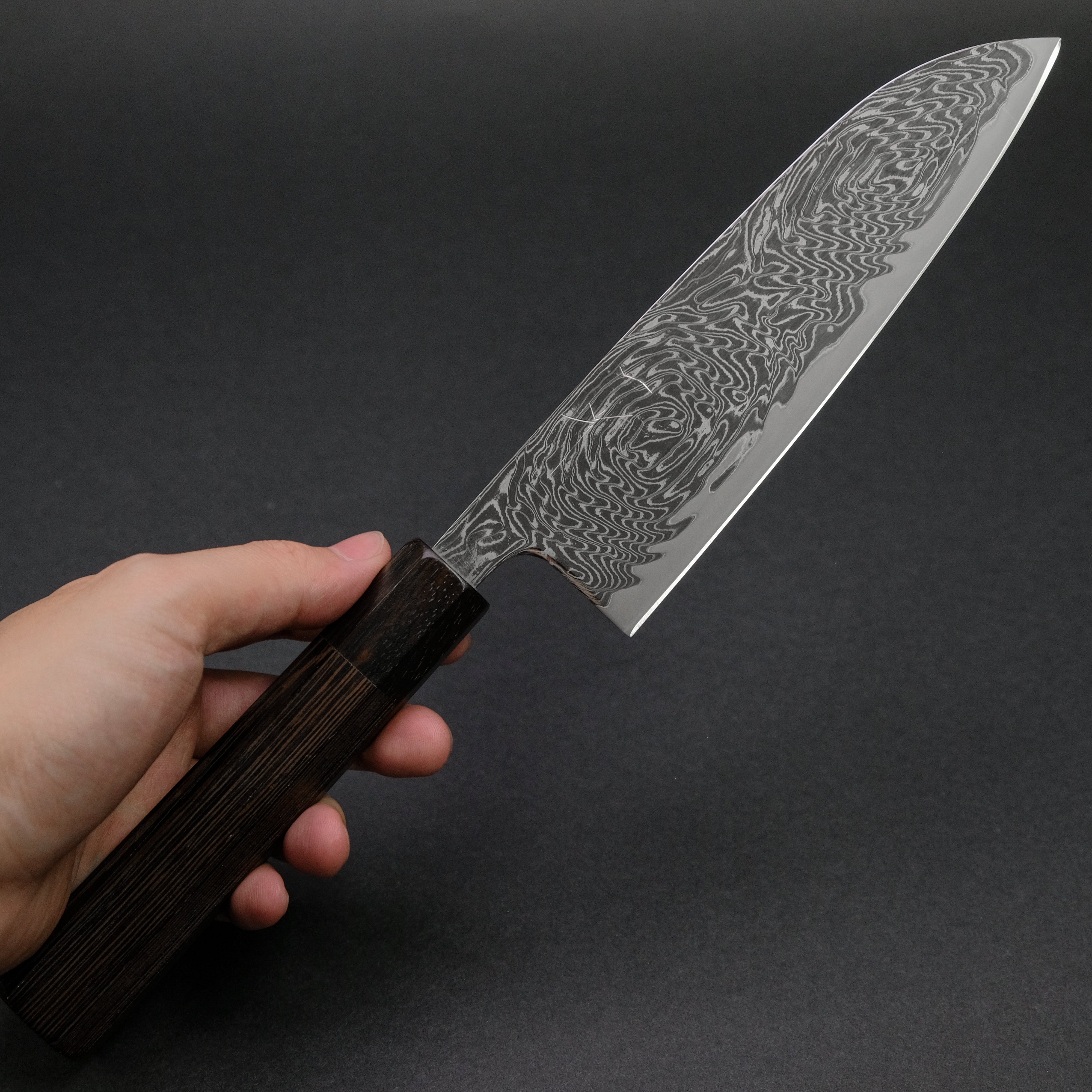 Hitohira Futana Nickel Damascus Santoku Knife 170mm - Japanese Chef Knife with Tagayasan Wood Handle - Perfect for Slicing, Dicing, and Chopping Vegetables, Meat, and Fish