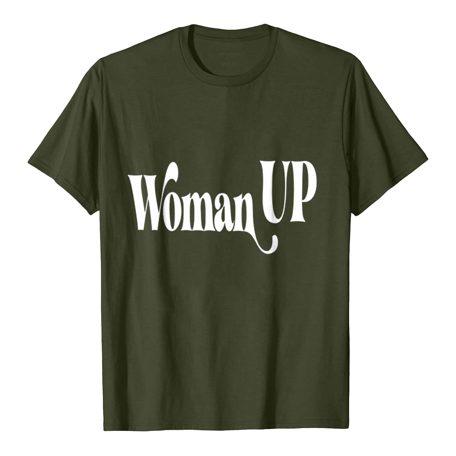 Ylioge Women's Funny Cute Short Sleeve T-Shirt with 'Woman Up' Print - Summer Casual Blouse Top for Everyday Wear & Outfits
