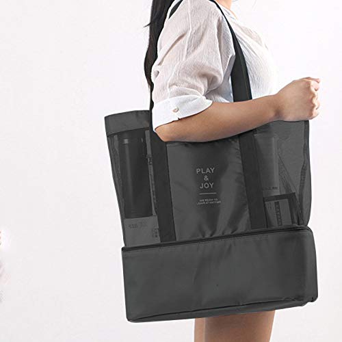 Portable Double Layer Mesh Sport Duffel Bag - Black for Gym & Beach