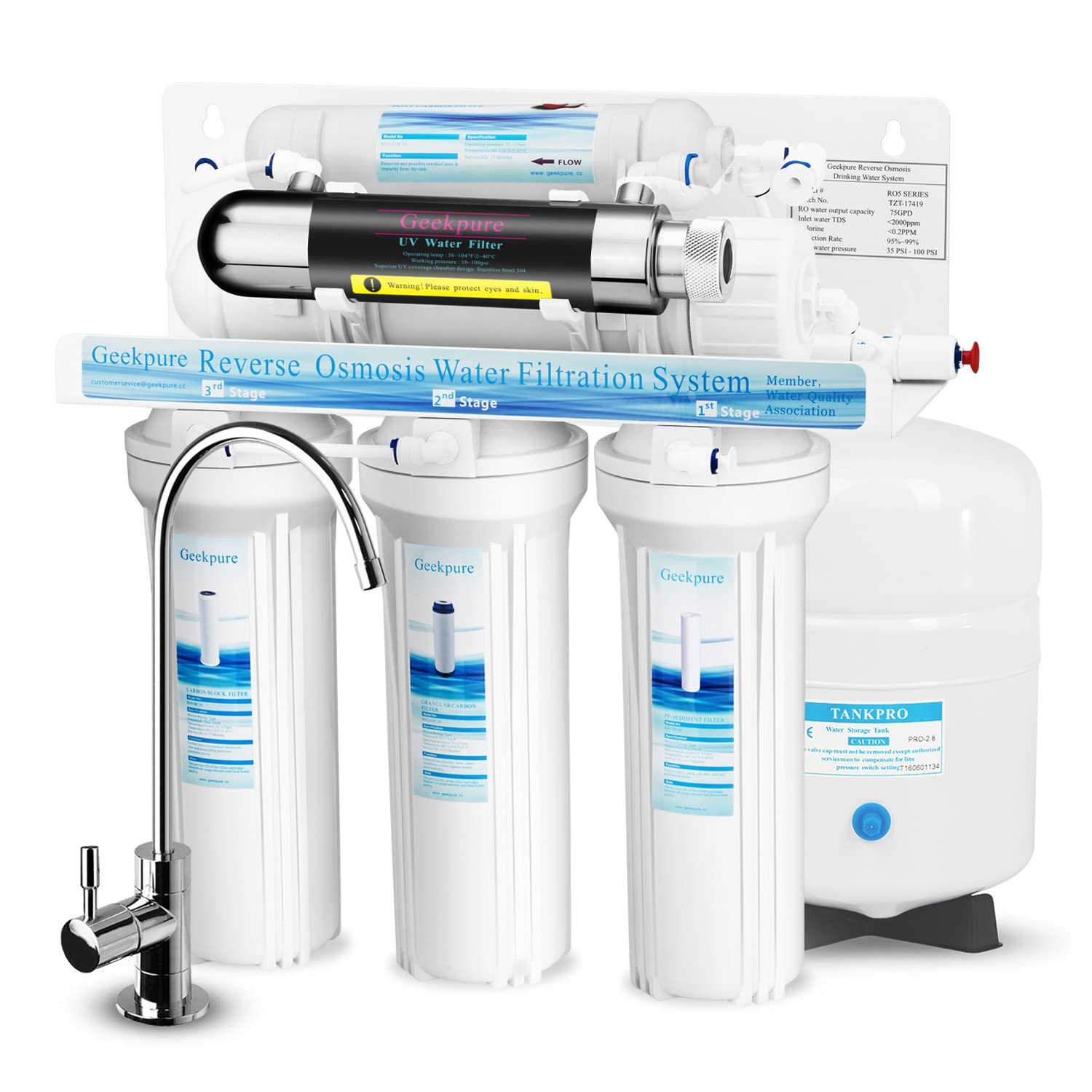 Geekpure 6-Stage Reverse Osmosis RO Drinking Water Filtration System with UV Filter - Pure & Safe Drinking Water for Home, Office, and RV Use