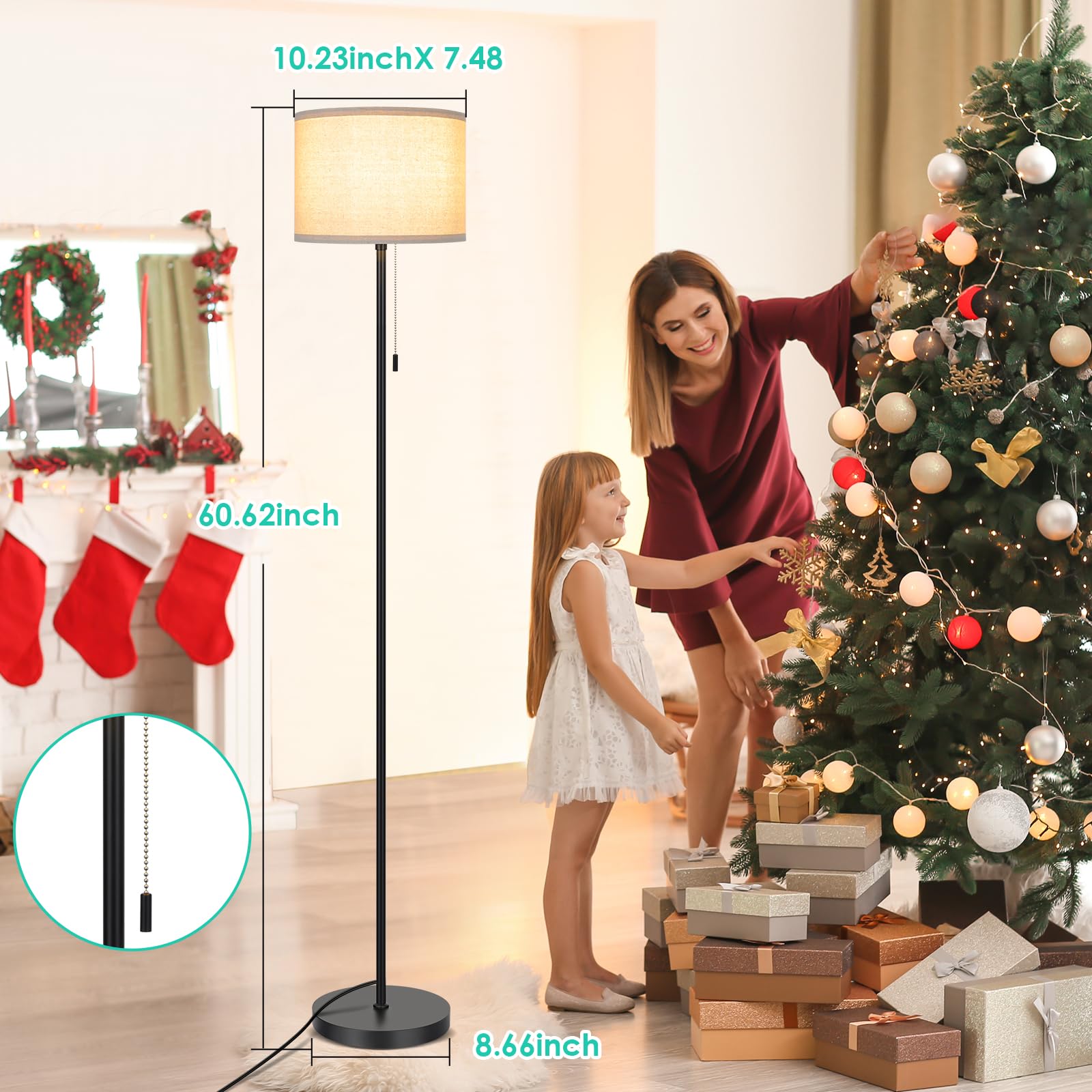FOLKSMATE Modern LED Floor Lamp - Adjustable Standing Light for Living Room, Bedroom, Office & Reading | Black Pole Design (Bulb Not Included) | Perfect for Night Reading, Home Decor & Workspace Lighting