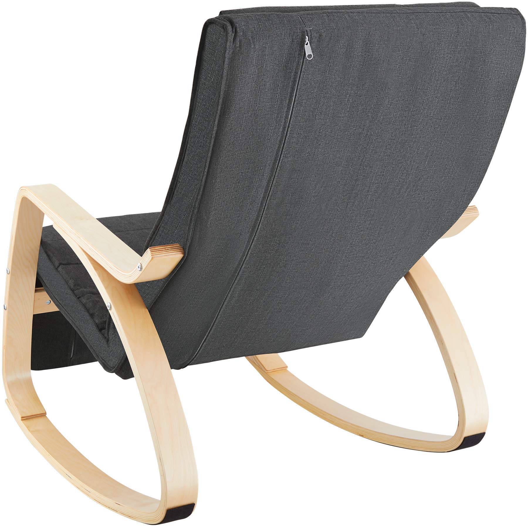 Tectake® Ergonomic Rocking Chair with Adjustable 5-Position Footrest, Soft Cushion with Zipper, Non-Slip Pads, Sturdy Frame - Dark Gray - Perfect for Living Room, Reading Nook & Relaxation
