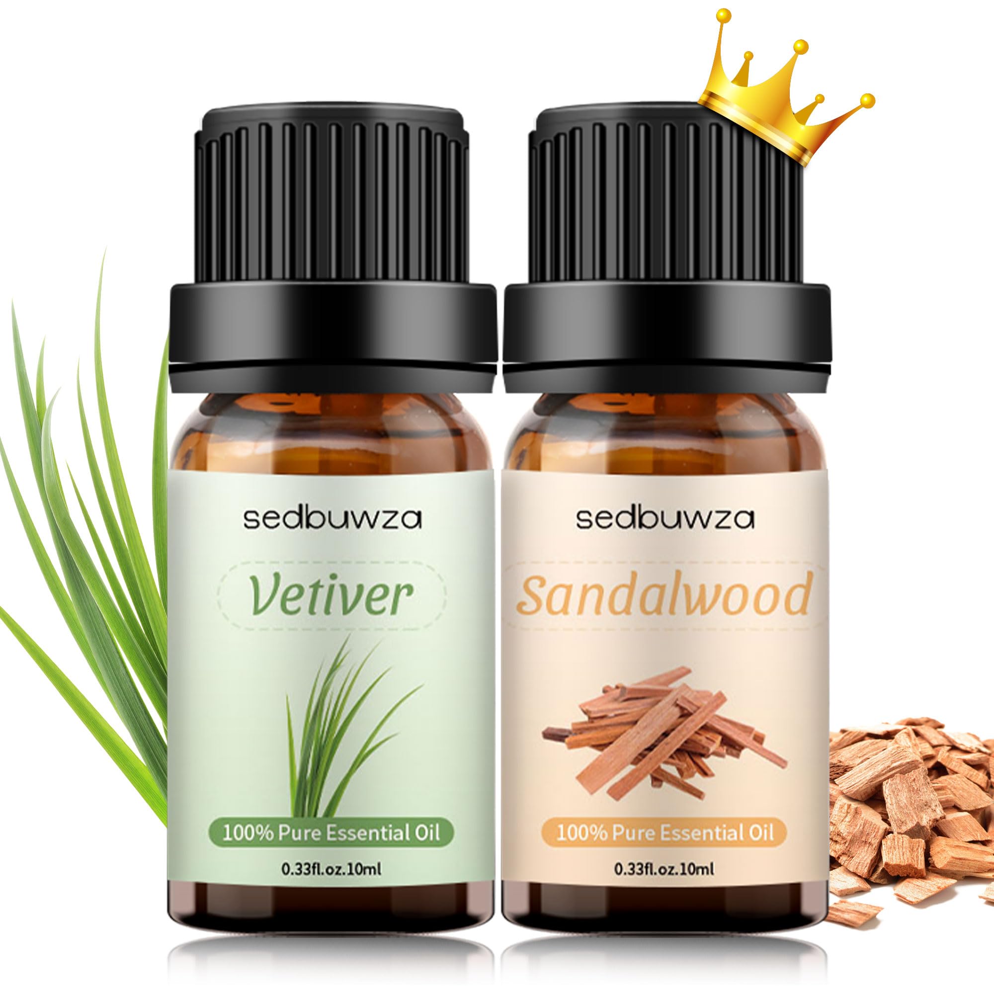 Premium Sandalwood & Vetiver Essential Oil Set (2 x 10ml) - Pure Aromatherapy Oils for Diffusers, Massage, Soap & Candle Making - Relaxing Scent for Spa, Yoga & Home Fragrance