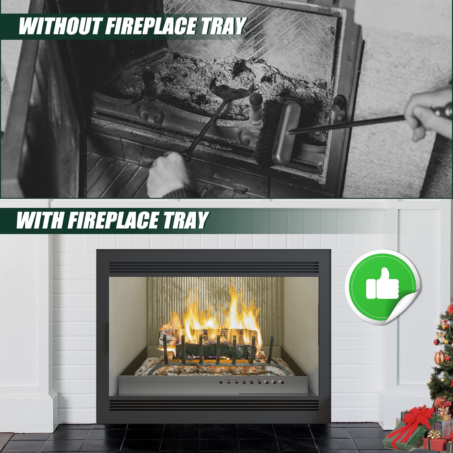 Flehomo Adjustable Fireplace Tray - Expandable Ash Pan for Fireplace Ash Collection, Heavy Duty Galvanized Steel Ember Holder with Powder Coating (Black, Rectangle) - Perfect for Wood Stove, Fire Pit & Outdoor Fireplace Cleaning - Includes Nuts & Bolts