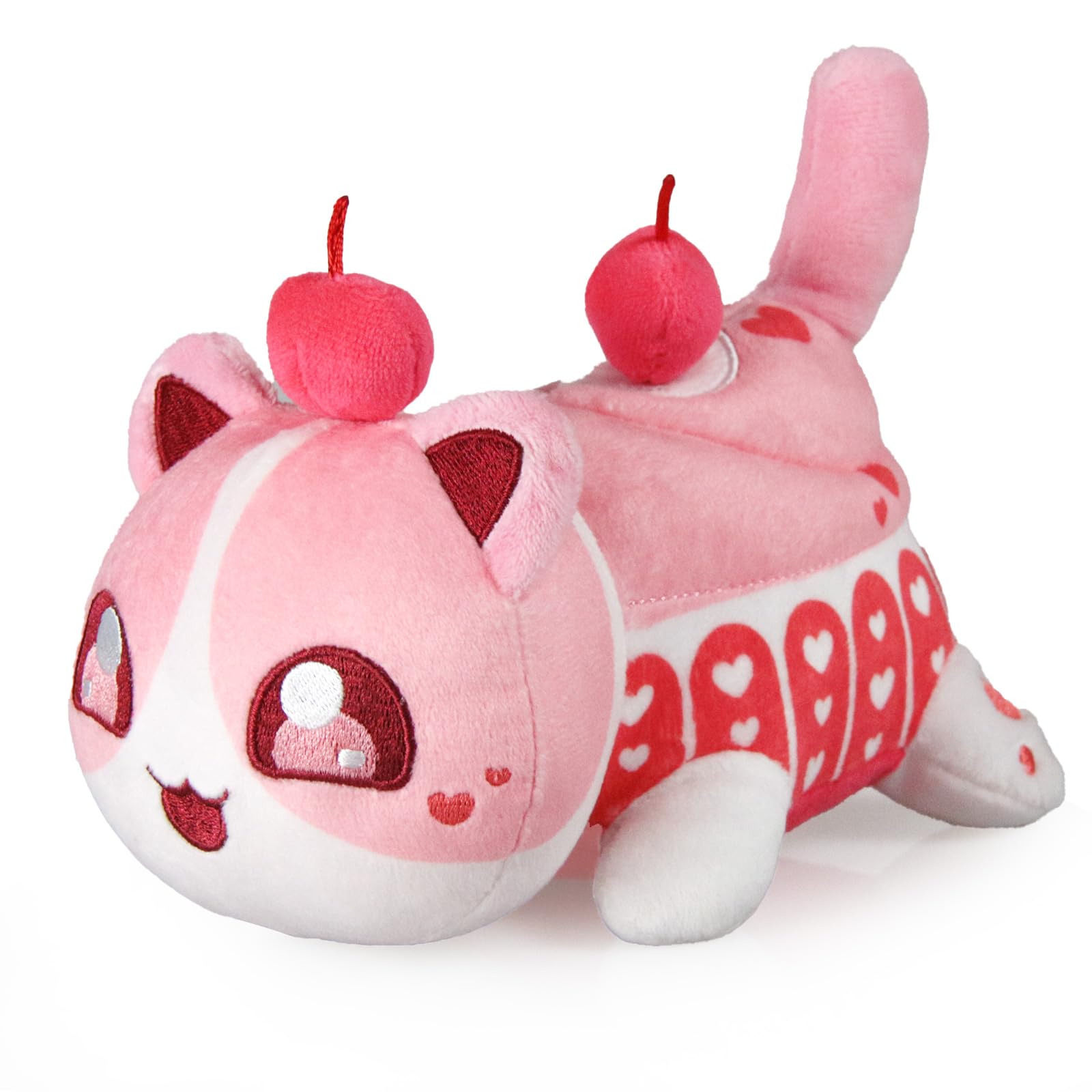 Cute Anime Cartoon Cat Stuffed Animal Plush Toy - Cherry Cat Cake & Cat Food Design, Soft Pillow Gift for Kids, Birthday & Holiday Presents | Perfect for Bedroom Decor, Party Favors, and Anime Lover Gifts