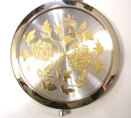 Elegant Floral Silver Compact Mirror - Double-Sided Cosmetic Mirror with Hinge Opening for Handbags & Purses | Perfect for Travel, Makeup Touch-Ups & Gifts