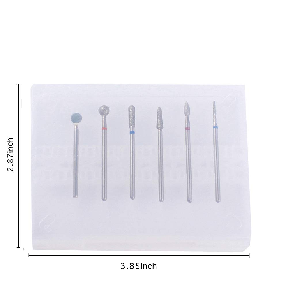 Premium Russian Cuticle Drill Bit Set - 6pcs Professional Nail Bits (Needle, Ball, Flame, Cylinder, Tapered) with Diamond Stone & Storage Case | Perfect for Manicure, Pedicure & Nail Art | Salon & Home Use