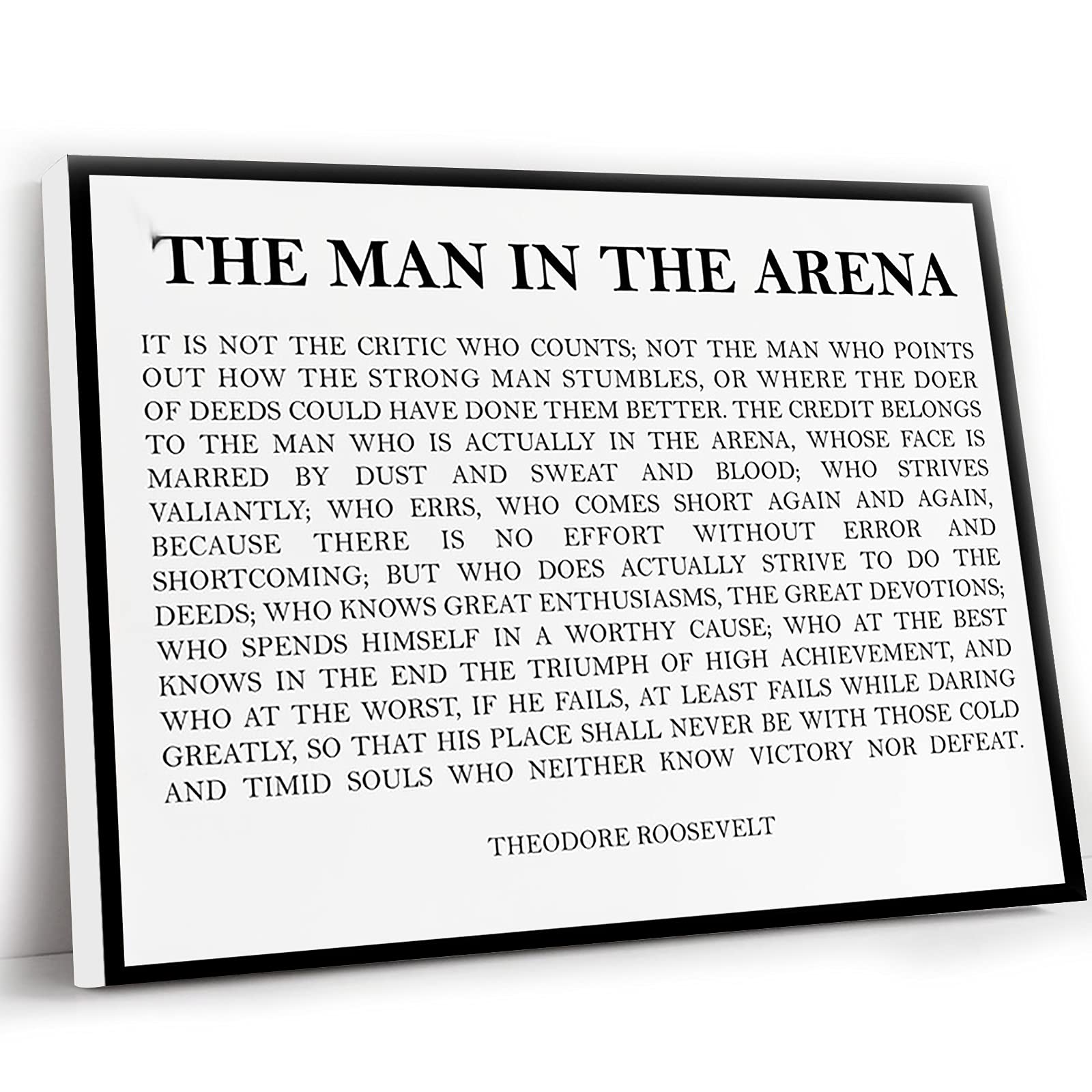 Inspiring 'The Man in the Arena' Theodore Roosevelt Quote Wall Art - Motivational Framed Print (12x16 Inch) for Office, Kids Room & Dorm Decor - Perfect for Home, Workplace & Study Space Inspiration