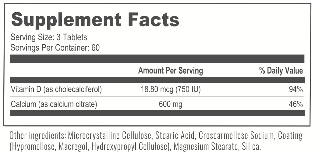BariatricPal Easy Swallow Calcium Citrate 600mg with Vitamin D3 - 180 Coated Tablets (6 Month Supply) for Strong Bones & Joint Support - Ideal for Seniors, Post-Surgery Recovery & Weight Loss Patients