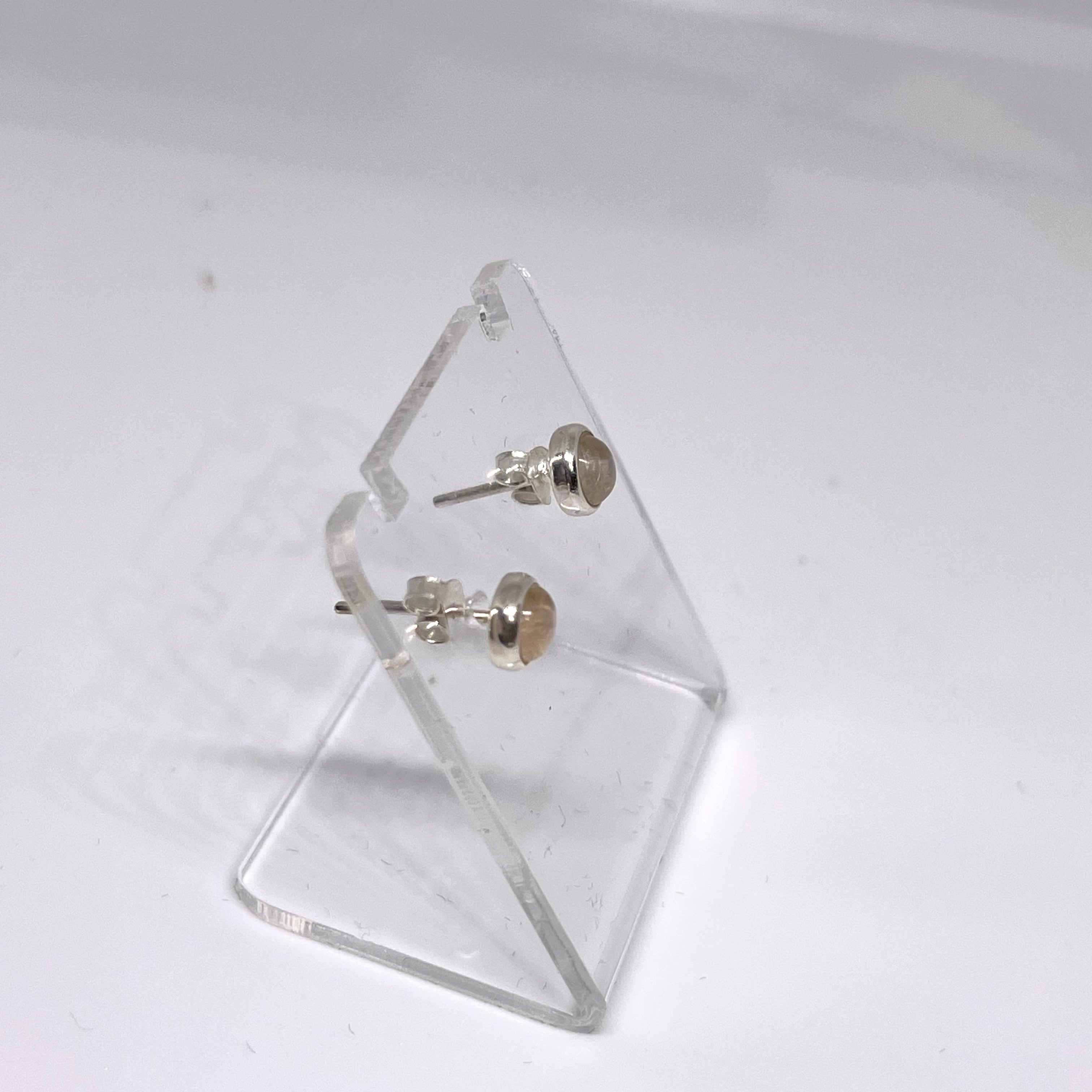 5mm Round Cabochon Bezel Set Stud Earrings - PSE016 | Dainty Jewelry for Everyday Wear, Gift for Her, Wedding & Party Accessories