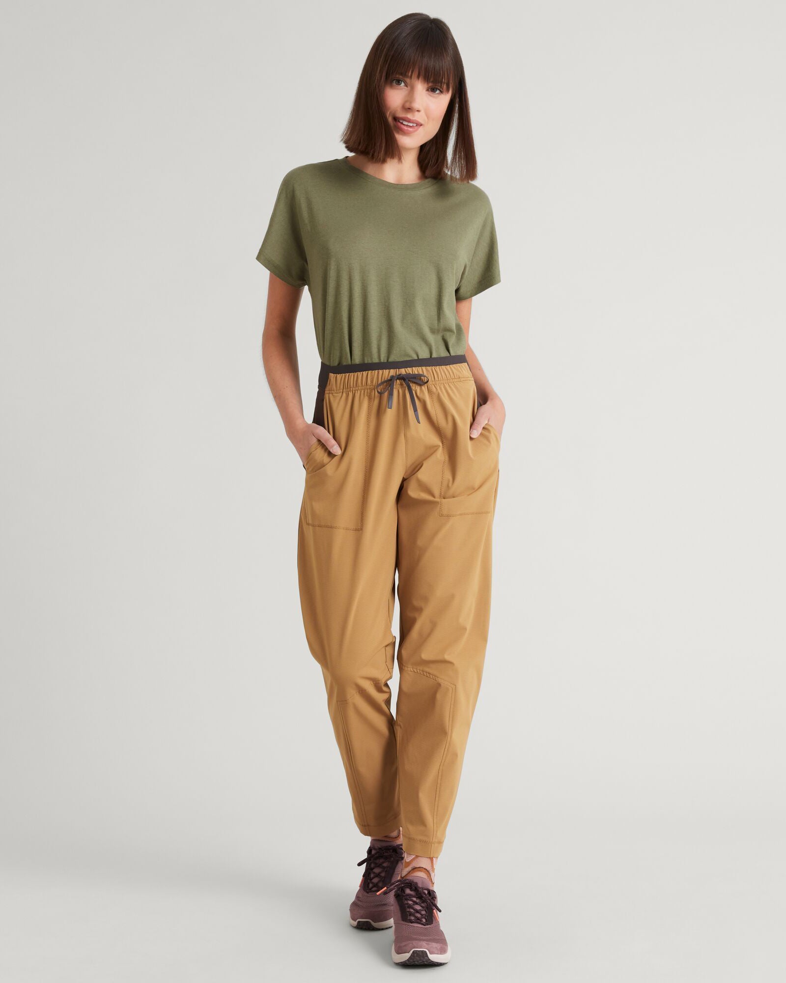 WELL.DER.NESS Women's High Waisted Joggers - Soft Canvas Lounge Pants with Pockets, Dark Quartz Color - Perfect for Yoga, Running & Casual Wear