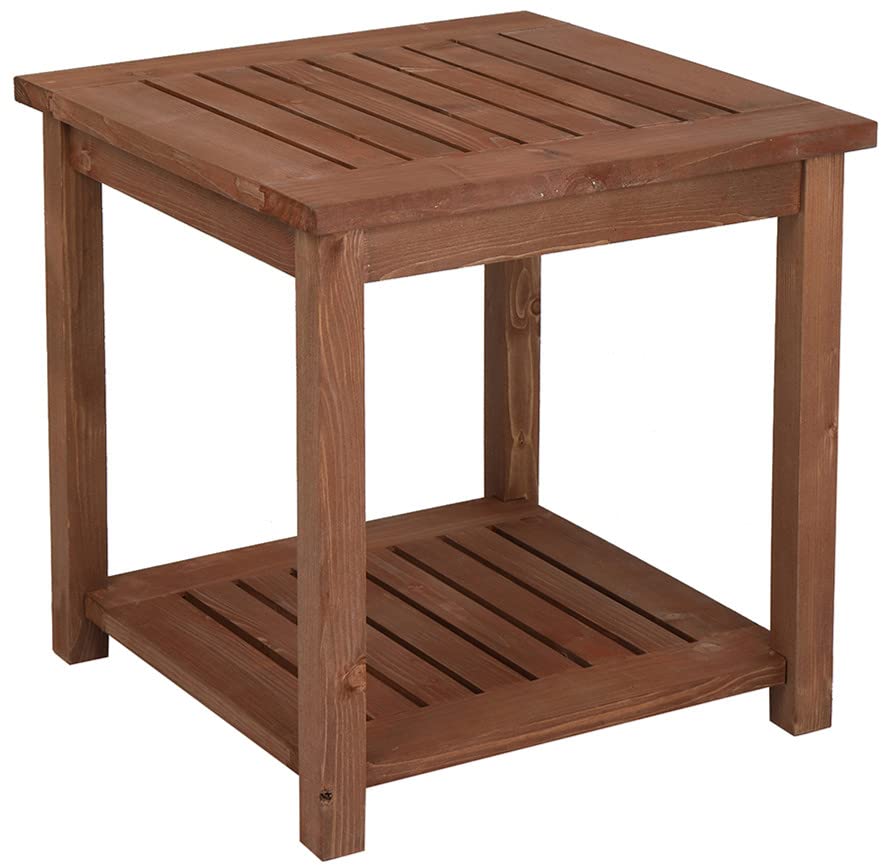 Wooden Outdoor Side Table with Storage Shelves - Small Patio End Table, Accent Furniture for Garden, Deck & Balcony - Perfect for Drinks, Books & Outdoor Decor