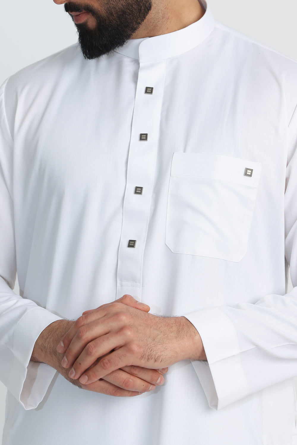 J1516 White Saudi Collar - Elegant Embroidered Islamic Thobe Neckline for Men | Perfect for Eid, Ramadan & Special Occasions