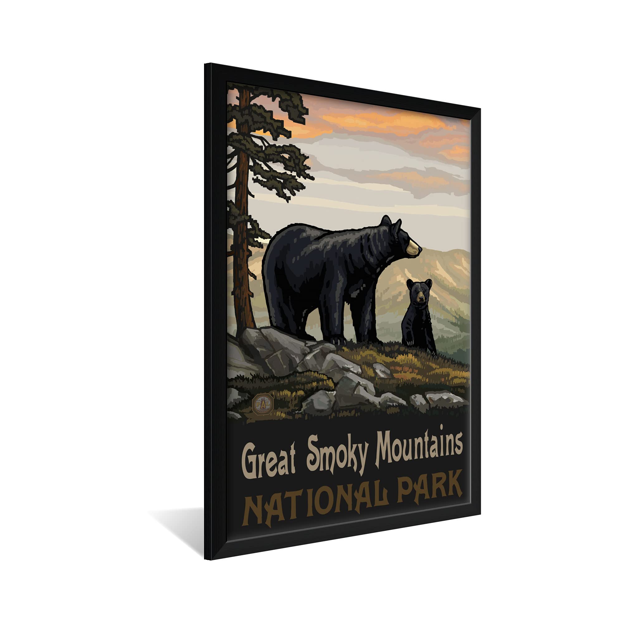 Professionally Framed Black Bear Family Art Print - Great Smoky Mountains National Park by Paul A. Lanquist - 26x38 Inches Wall Decor for Living Room, Office & Cabin