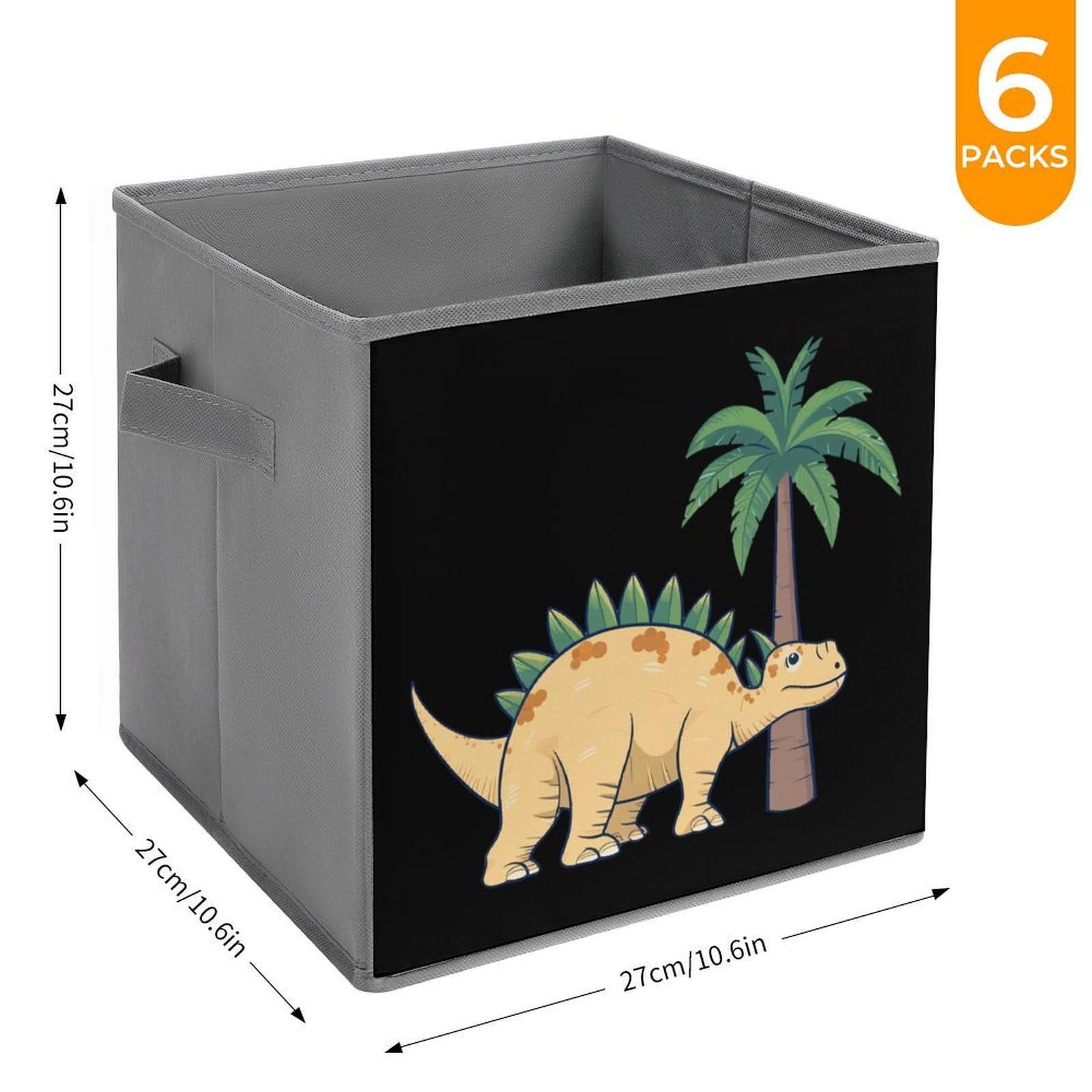 Dinosaur Foldable Storage Cubes - 6 Pack Square Organizer Bins with Handles for Kids Room, Playroom & Closet Organization | Space Saving Toy Storage Solution