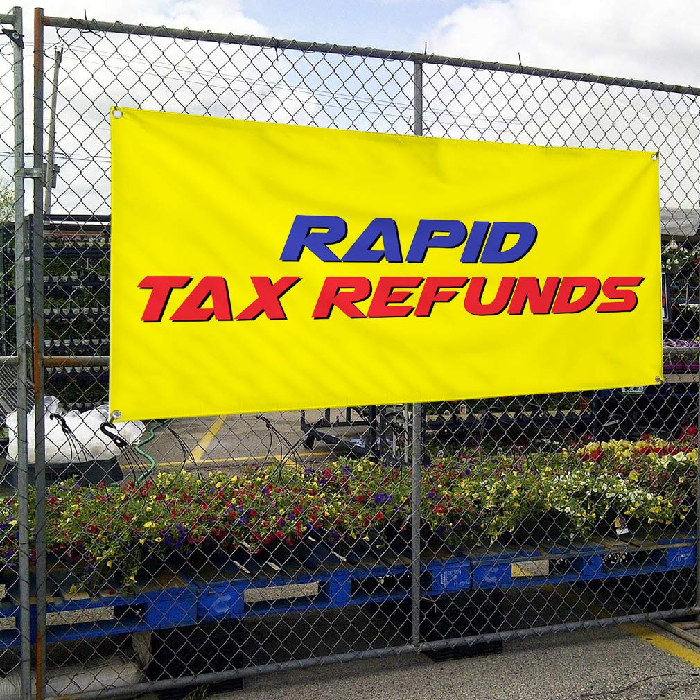 Vinyl Banner - Weatherproof Outdoor Business Sign (60x144 Inches, Yellow, 10 Grommets) - Perfect for Tax Refund Promotions, Yard Sales & Industrial Advertising