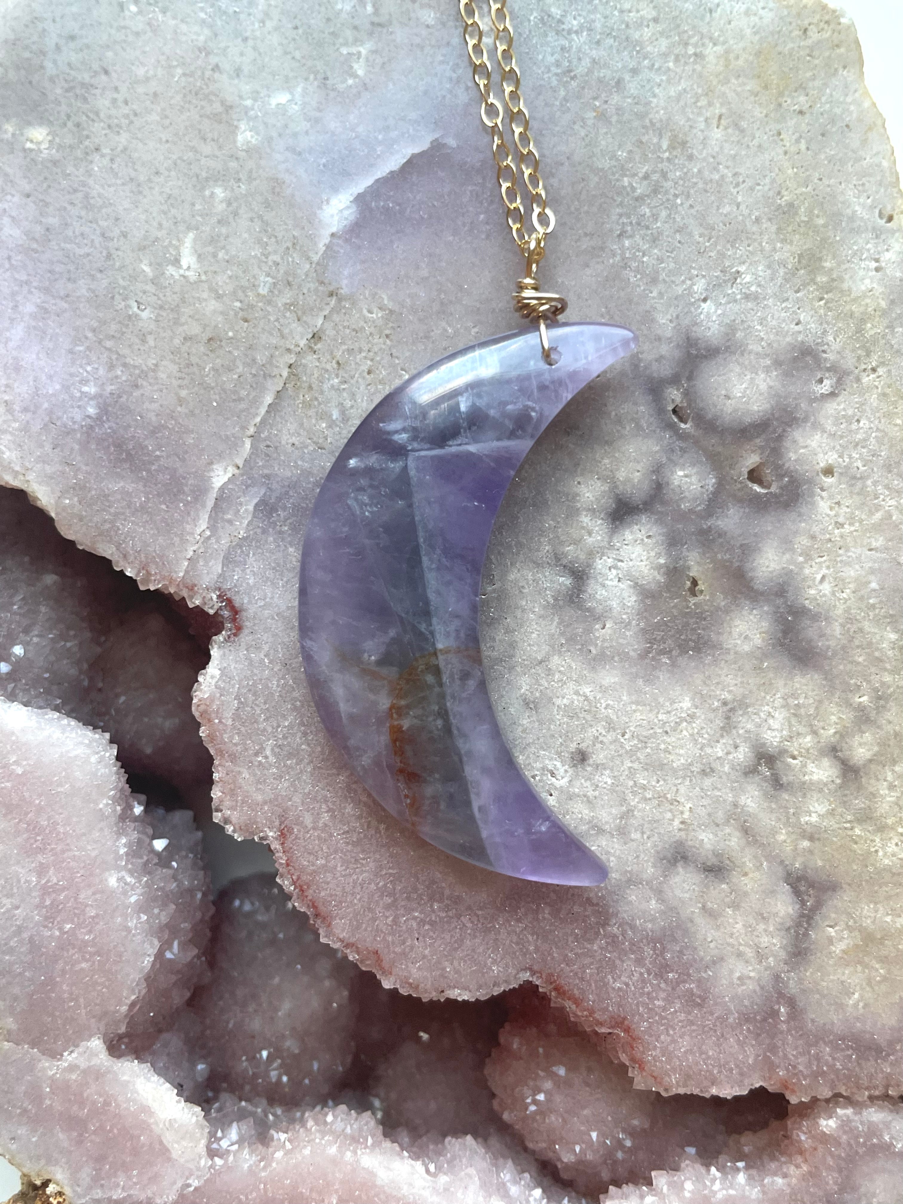 Fluorite Moon Necklace for Women – Healing Crystal Jewelry for Energy Balance & Spiritual Protection | Perfect for Meditation, Yoga & Everyday Wear