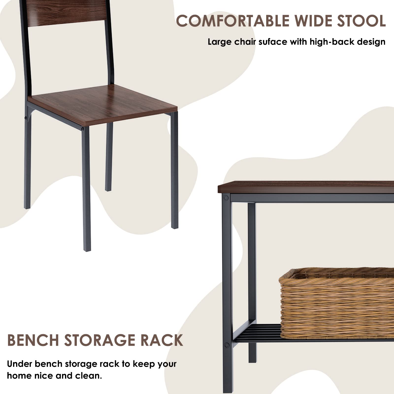 SogesHome 4-Piece Kitchen Dining Table Set with 2 Chairs & Bench - Compact Space-Saving Design for Small Apartments, Living Rooms, Restaurants - Dark Walnut Finish | Perfect for Breakfast Nooks, Studio Apartments & Cozy Dining Areas