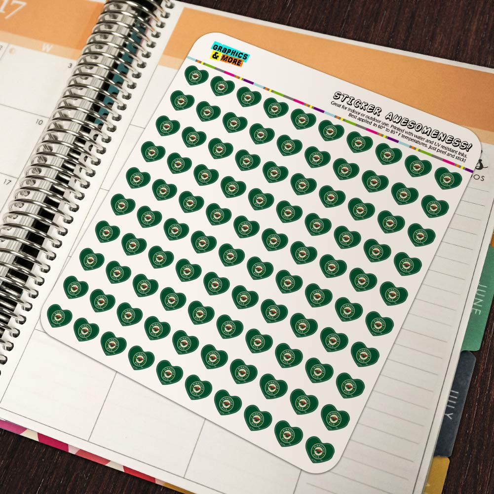 Minnesota Wild NHL Heart-Shaped Planner Stickers - Scrapbook & Calendar Decorative Vinyl Stickers for Hockey Fans, DIY Crafts, Bullet Journaling, and Gift Wrapping