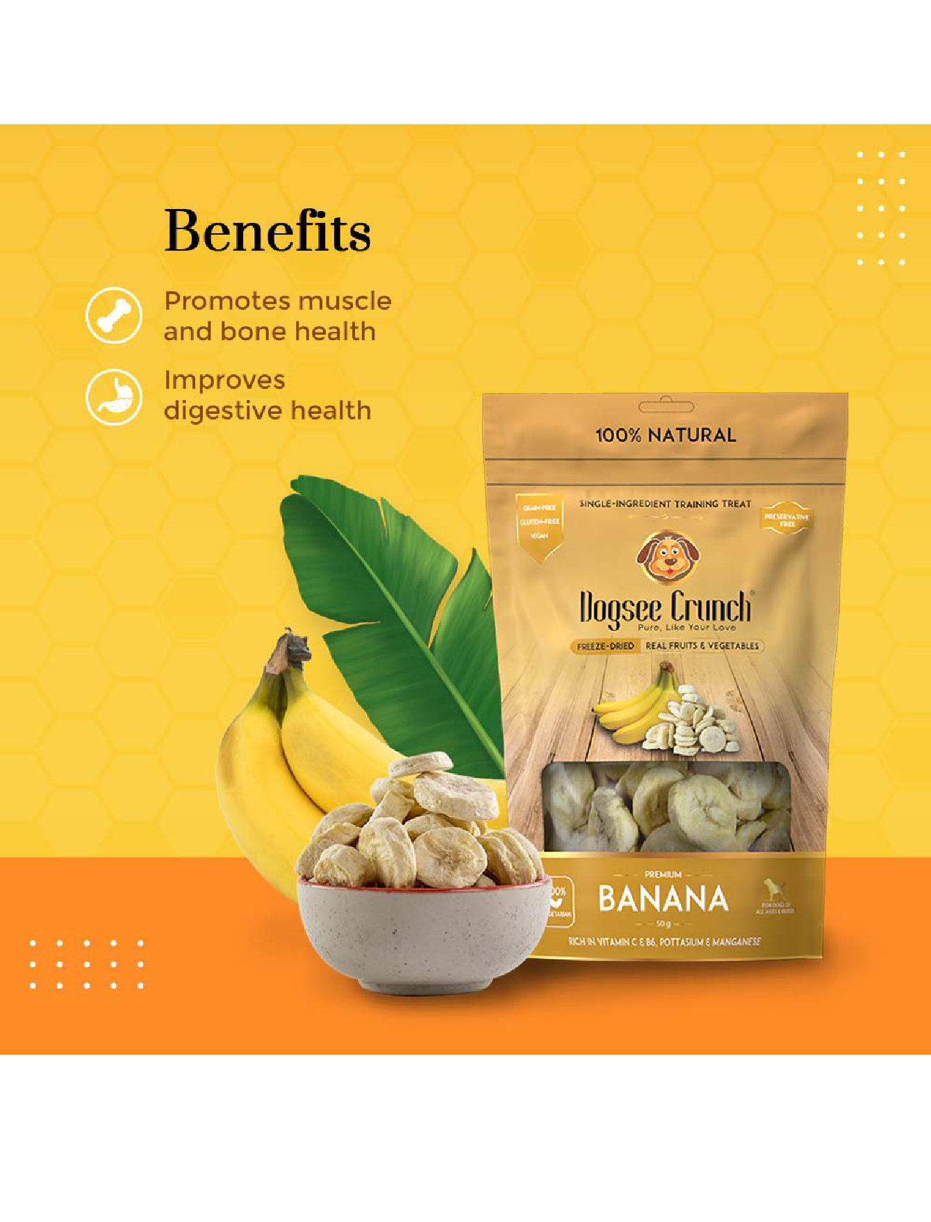 Freeze Dried Banana Dog Treats by Dogsee Crunch - 30g All-Natural Healthy Snacks for Training & Rewarding Pets - Perfect for Small, Medium & Large Dogs