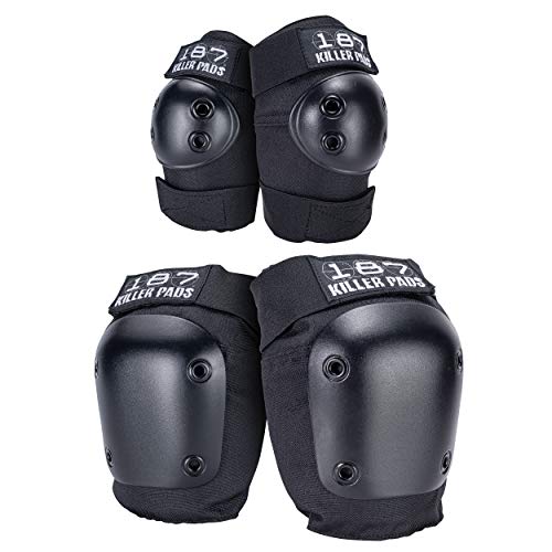 187 Killer Pads Knee and Elbow Pads Set - Black, Large/X-Large - Protective Gear for Skateboarding, Rollerblading & Extreme Sports