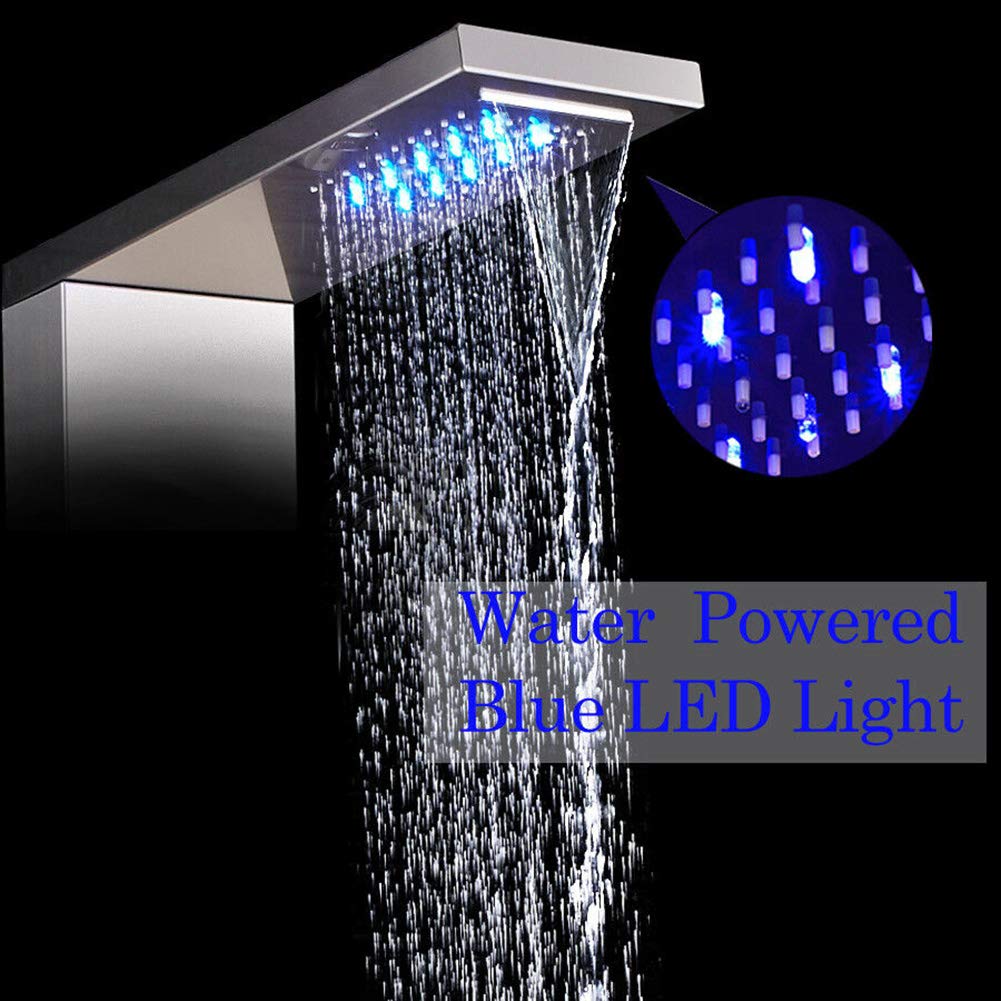 Premium Wall Mounted Bathroom Shower Panel Tower System - 8 Function LED Rainfall Showerhead, Massage Jets, Handheld Shower & Brushed Nickel Finish for Spa-Like Luxury Shower Experience | Perfect for Master Bathroom Renovation & Modern Home Upgrade