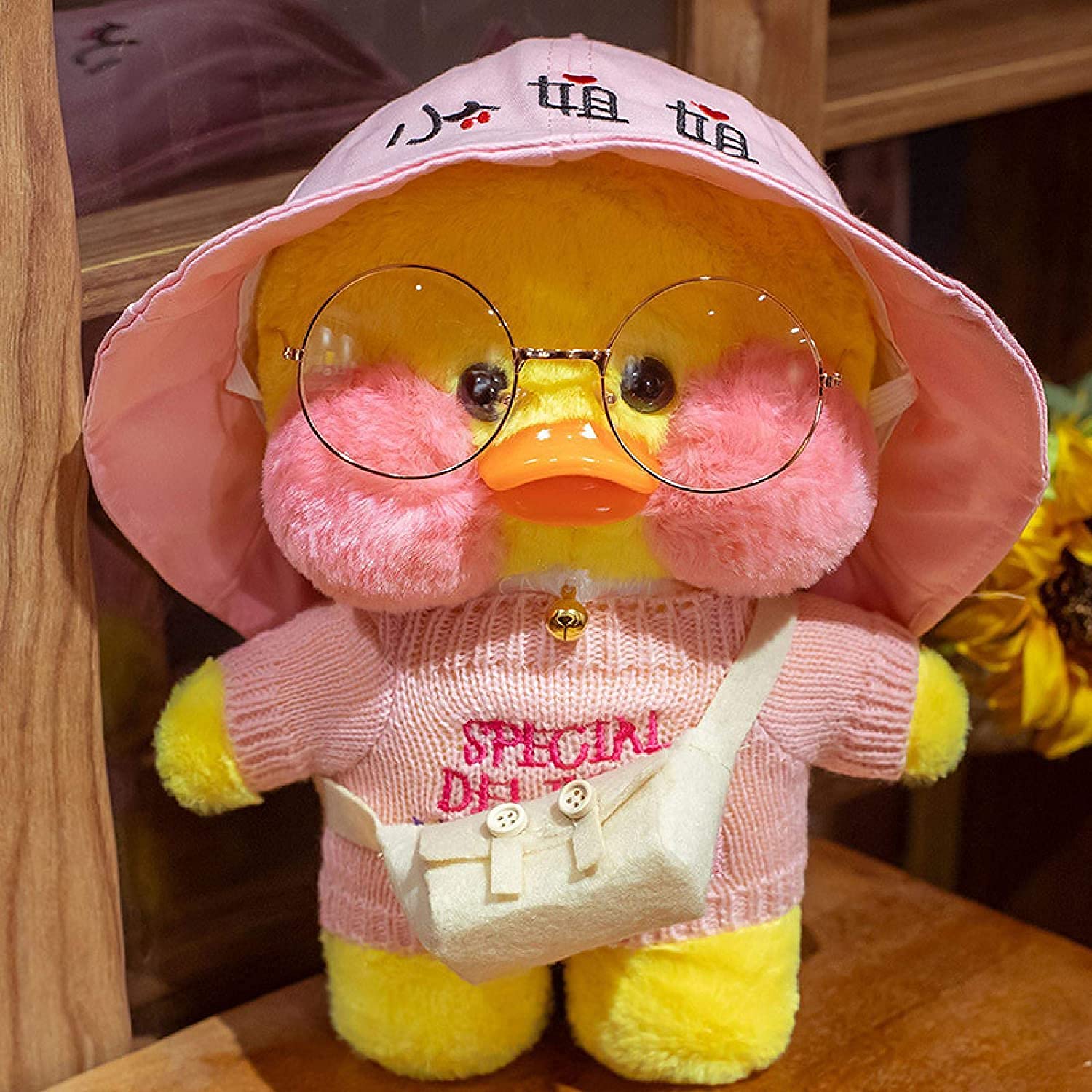 Soft Plush Yellow Duck Stuffed Animal Toy with Cute Hat & Costume - 12inch/30cm Huggable DIY Duckling with Glasses - Perfect Gift for Kids & Girls (Christmas, Birthday, Nursery Decor, Baby Shower)
