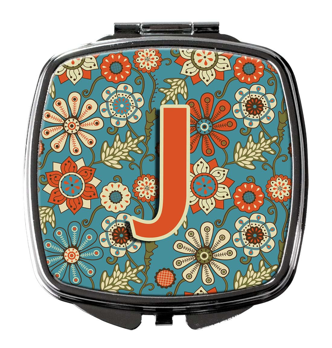 Retro Blue Floral Letter J Compact Mirror - Folding Handheld Travel Makeup Mirror for Women & Girls | Perfect Gift, Pocket-Sized Decorative Mirror for Purse, Cosmetics & On-the-Go Touchups