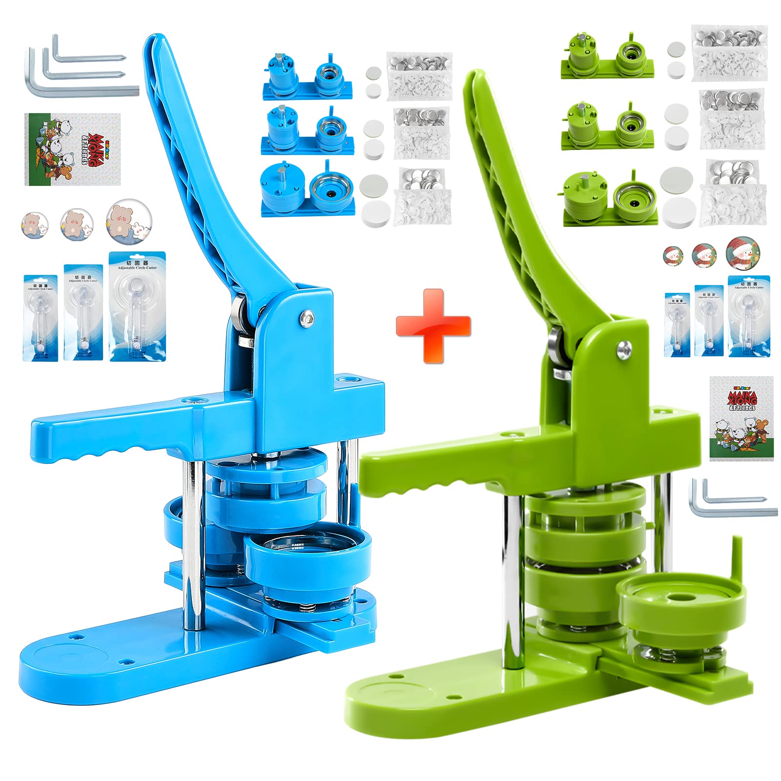 Blue & Green Button Maker Machine with Multiple Sizes - DIY Custom Buttons for Crafts, Events & Promotions - Perfect for Pins, Badges & Accessories Making