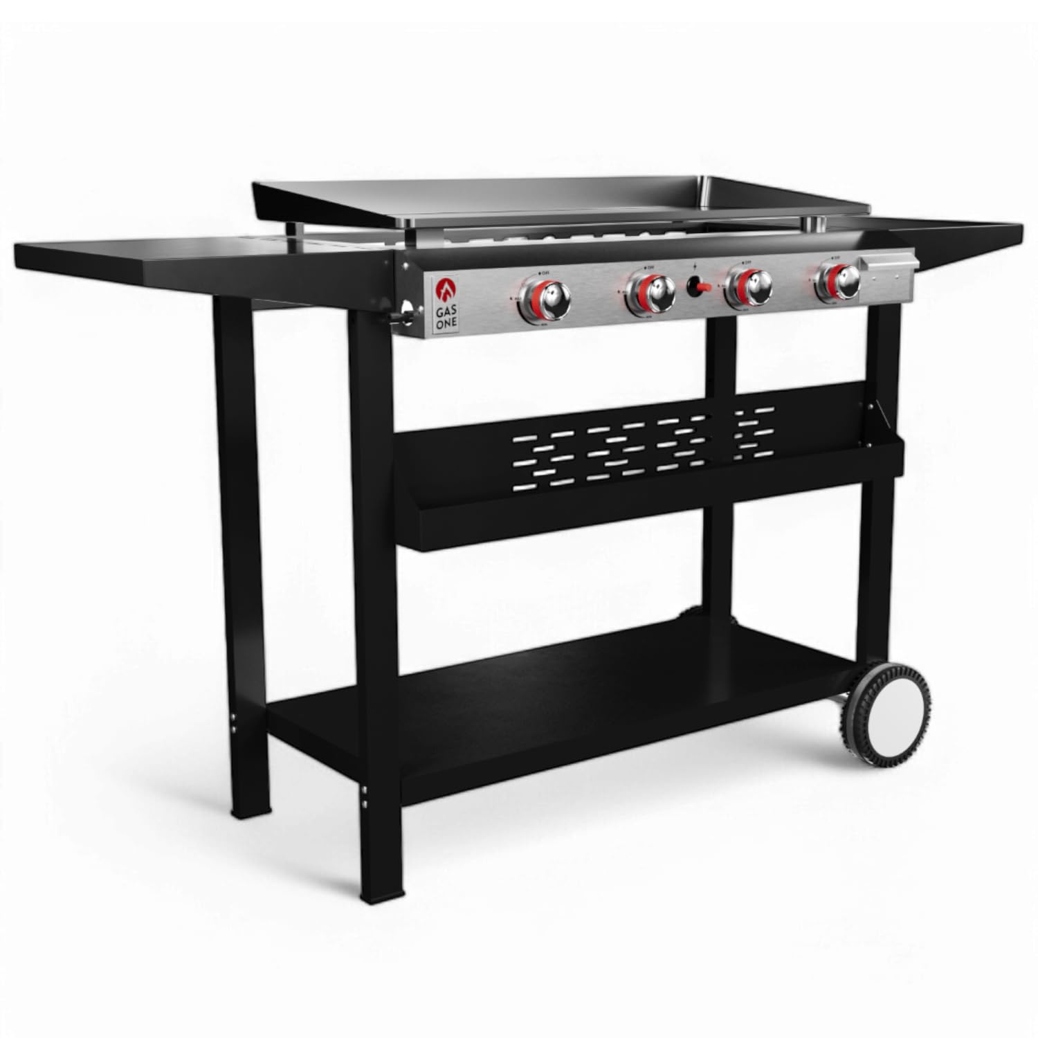 Gas One 4-Burner Flat Top Propane Grill with Outdoor Cart - Stainless Steel Auto-Ignition Camping Griddle for Easy Cleaning - Perfect for Backyard BBQs, Tailgating & Outdoor Cooking