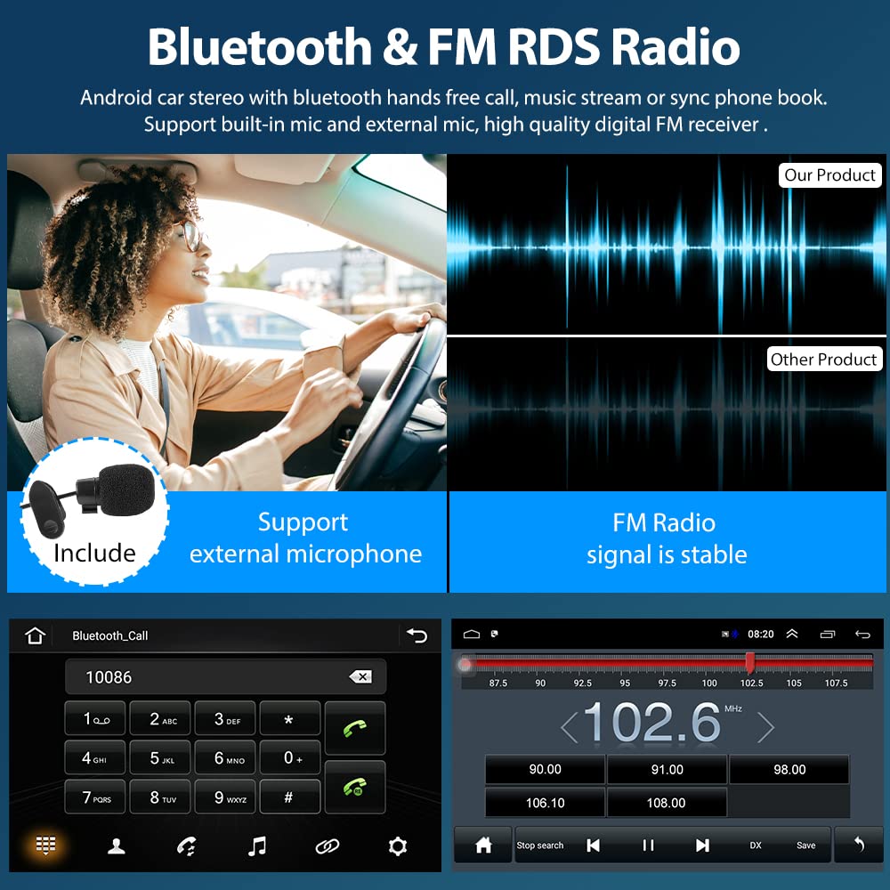 Hikity 10.1 Inch Android 13 Double Din Car Stereo with Wireless CarPlay - 2GB RAM 32GB ROM, GPS, Bluetooth, WiFi, FM, Mirror Link, SWC, Backup Camera & Microphone - Perfect for Seamless Navigation, Hands-Free Calling & Entertainment in Your Vehicle
