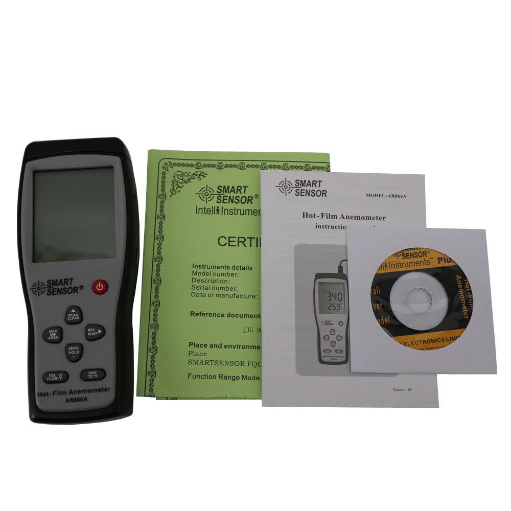 AR866A Hot Wire Thermo-Anemometer - Digital Air Flow Tester & Wind Speed Meter with Temperature Measurement (0.0-30M/S) - Perfect for HVAC, Industrial Ventilation, and Environmental Monitoring