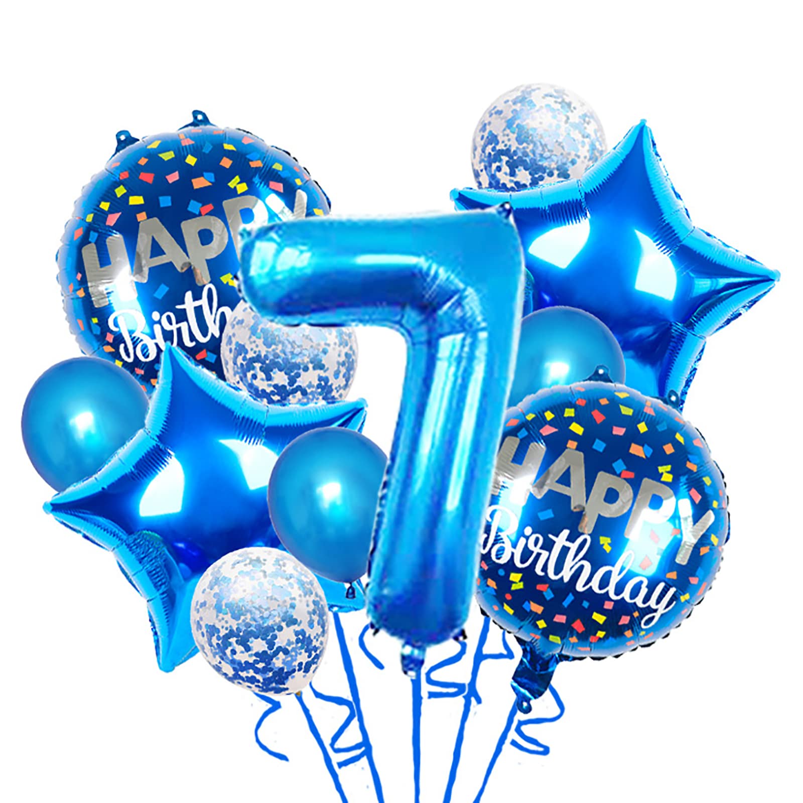 11-Piece Blue Foil Balloons for 7th Birthday Party Decorations - Confetti Balloons, Kids Party Supplies, 7-Year-Old Birthday Celebration - Perfect for Indoor/Outdoor Birthday Parties, Baby Showers & Special Events