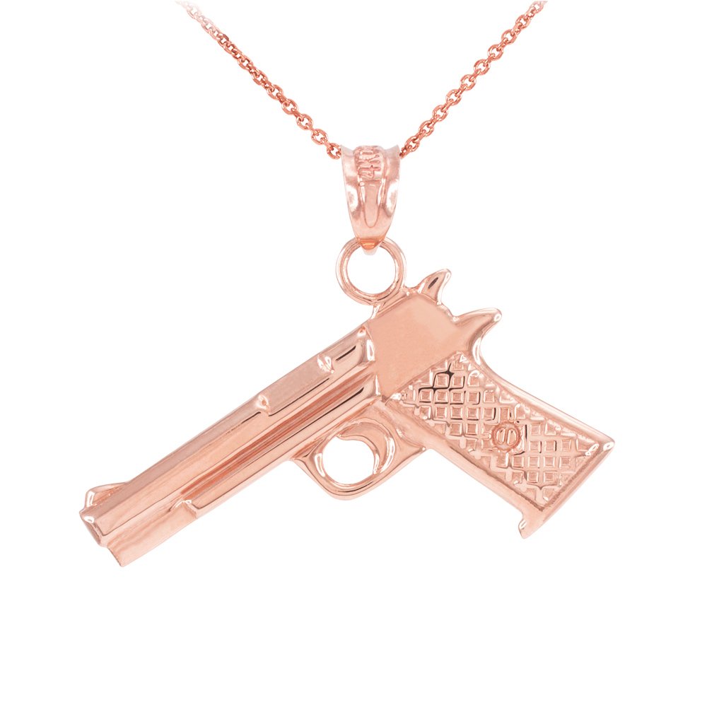 14K Solid Rose Gold Pistol Pendant Necklace for Women - Trendy Gun Charm Jewelry for Everyday Wear, Gifts & Special Occasions