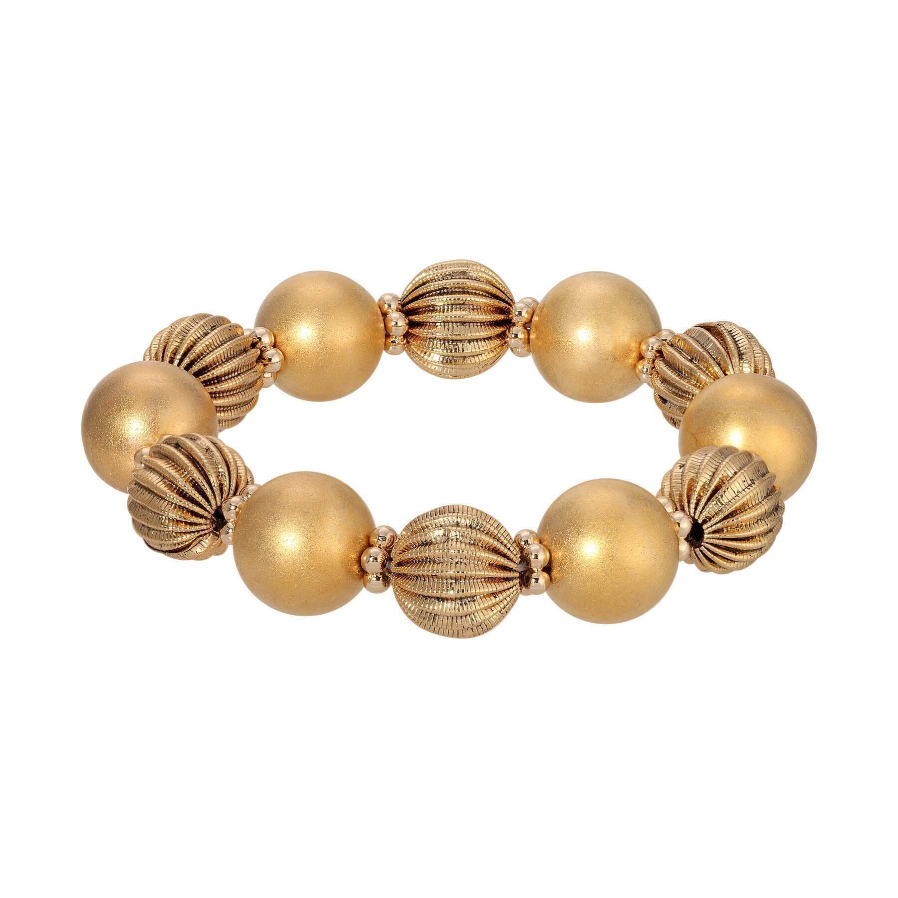 1928 Jewelry Golden Blossom Gold Beaded Stretch Bracelet for Women - Elegant Adjustable Bangle for Party, Wedding & Everyday Wear
