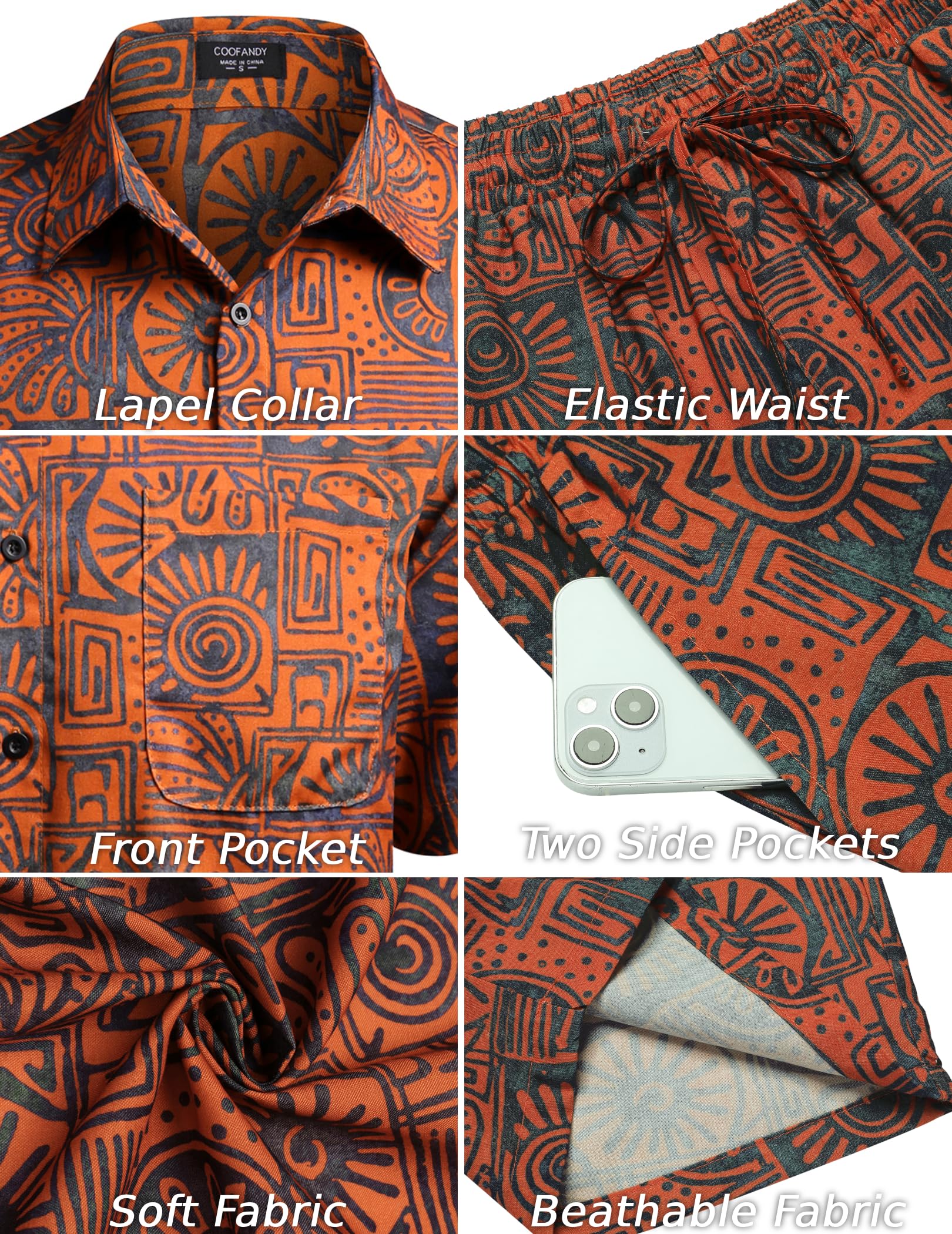 COOFANDY Men's Hawaiian 2-Piece Outfit - Floral Matching Summer Beach Shirt & Shorts Set for Vacation, Pool Party, and Tropical Getaways
