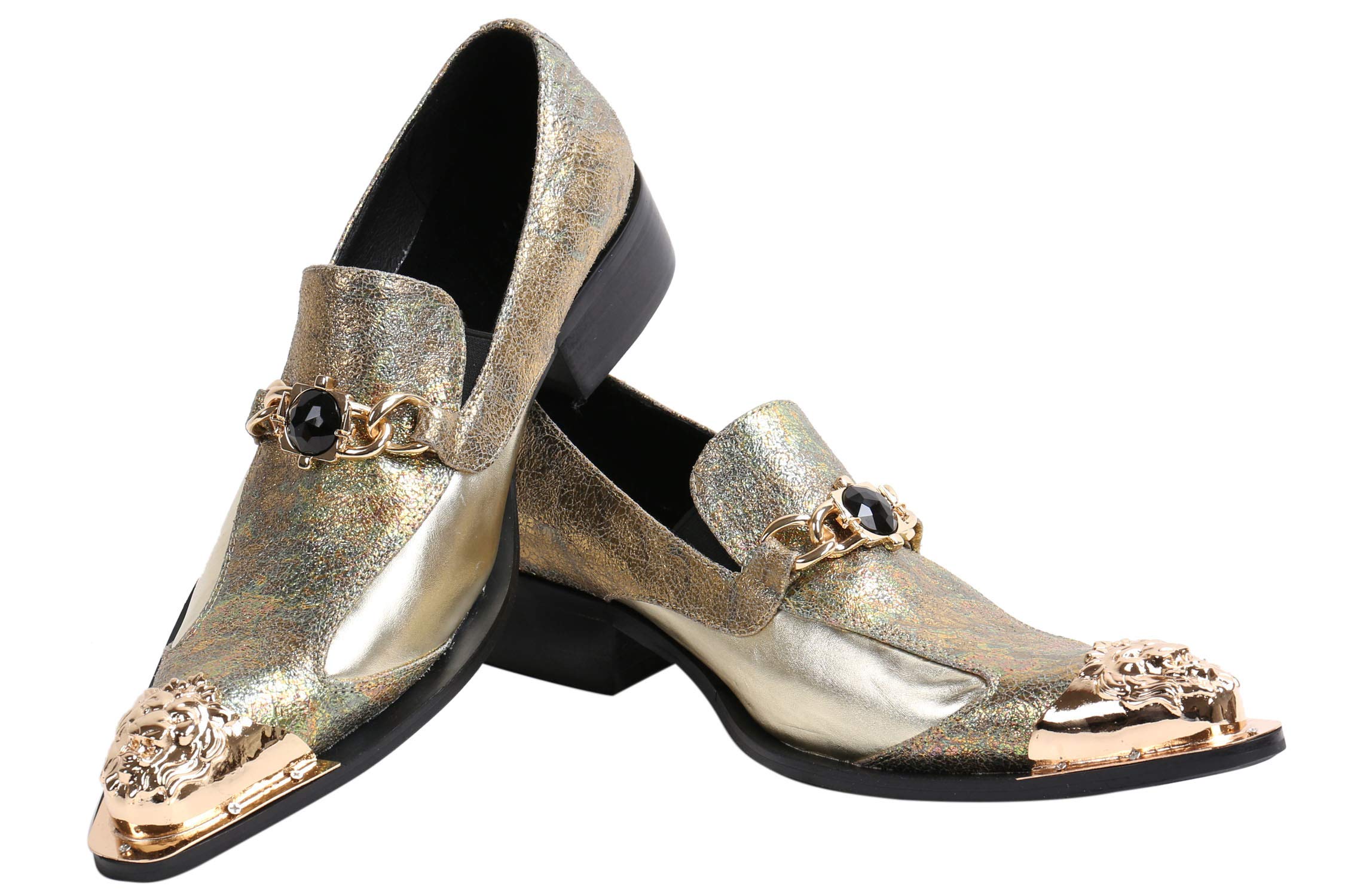 Santimon Men's Western Dress Loafers - Pointed Toe Leather Shoes with Rhinestone Buckle & Metal Tip | Formal & Casual Wear for Office, Parties & Special Occasions
