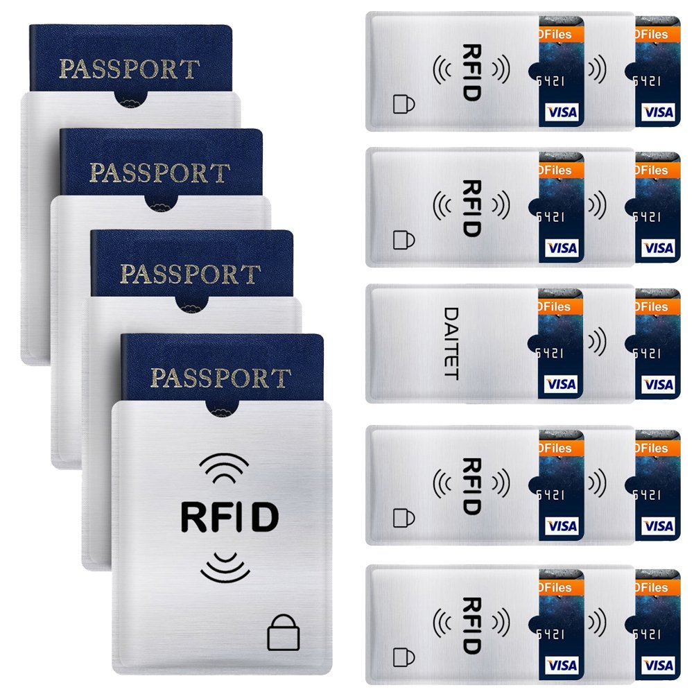 RFID Blocking Sleeves - 10 Credit Card Protectors & 4 Passport Holders Set | Anti-Theft Leather Wallet for Men & Women | Perfect for Travel, Business & Daily Use