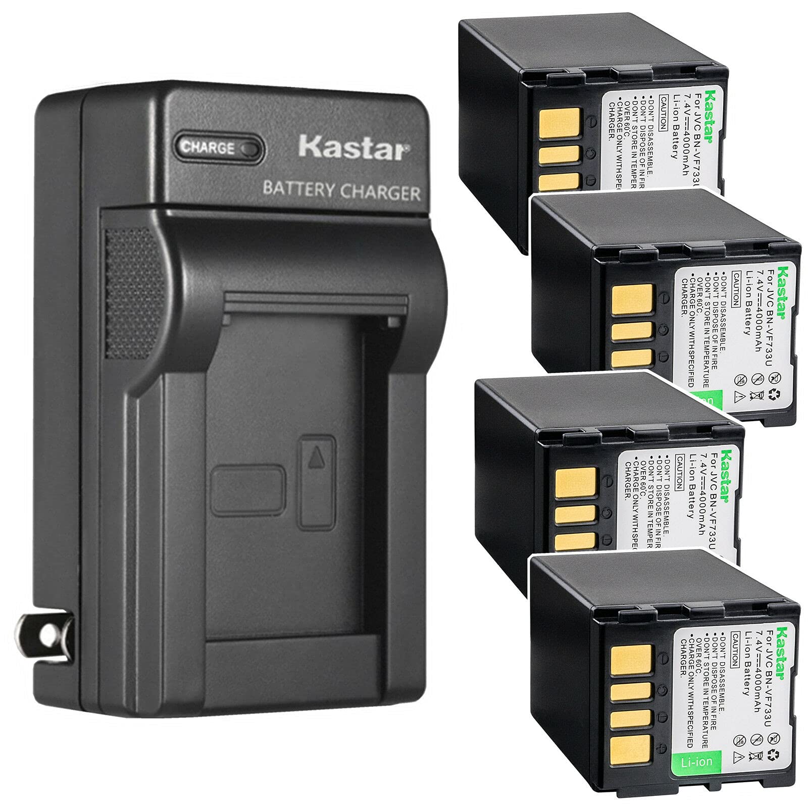 Kastar 4-Pack Replacement Battery & AC Wall Charger for JVC GR-DF550U/DF560/DF565/DF570 Camcorders - Perfect for Travel, Vlogging & Home Video Recording