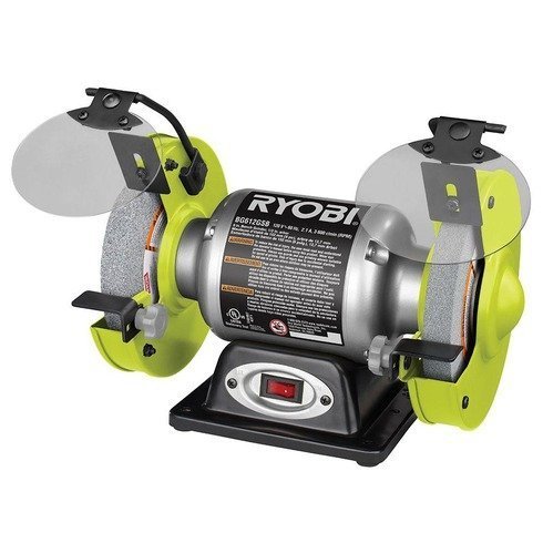 Ryobi BG612GSB 6-Inch Bench Grinder with Adjustable Tool Rests & Eye Shields - Perfect for Sharpening Tools, Metal Grinding & DIY Projects in Home Workshops