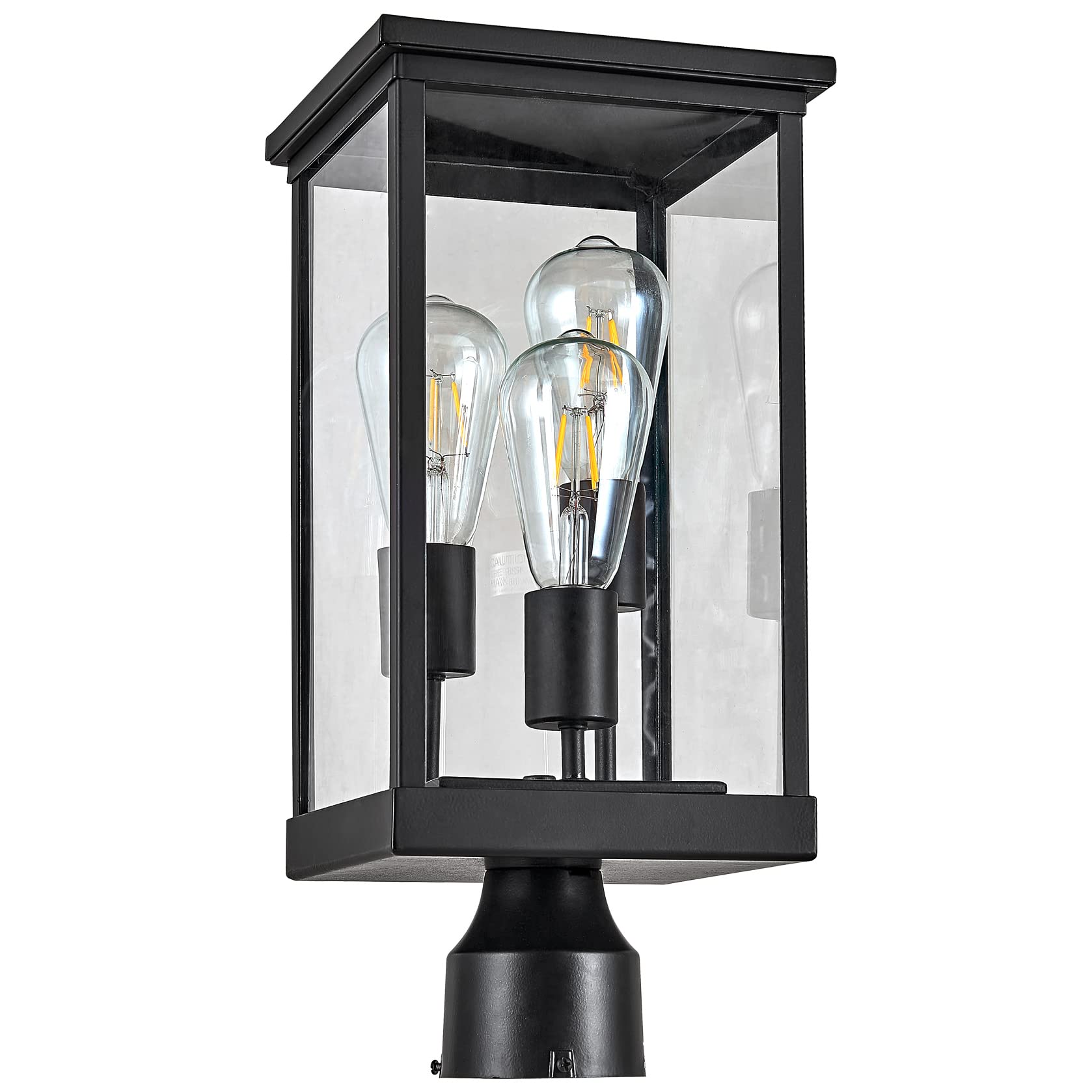 Modern Black Outdoor Post Lights with Clear Glass - Energy Efficient Backyard Lighting for Patio, Driveway, Garden & Porch | Weather-Resistant Decorative Exterior Lamp (589200-BLK) - Perfect for Evening Gatherings and Landscape Illumination