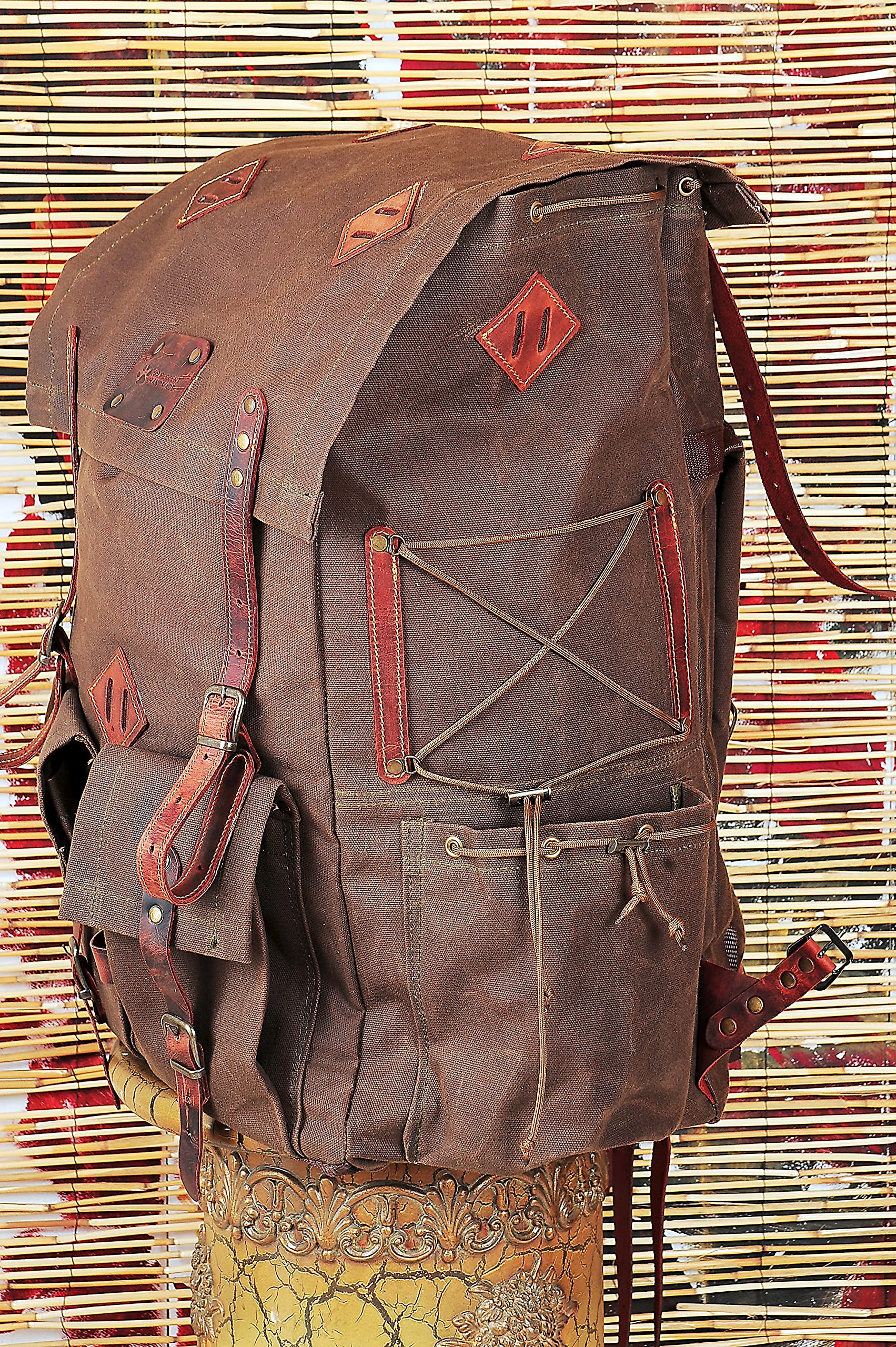 Handmade Bushcraft Backpack - 50L Waxed Canvas Rucksack for Camping, Hiking & Outdoor Adventures - Durable & Personalized Travel Bag