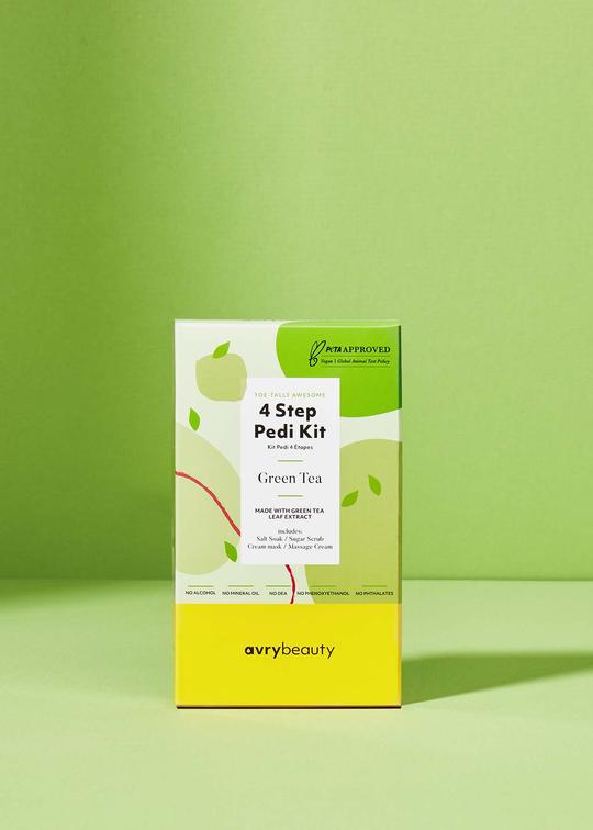 AVRY BEAUTY 4-Step Pedicure Kit with Green Tea Extract - Exfoliate, Moisturize & Pamper Feet - Perfect for Home Spa, Travel & Self-Care Routine